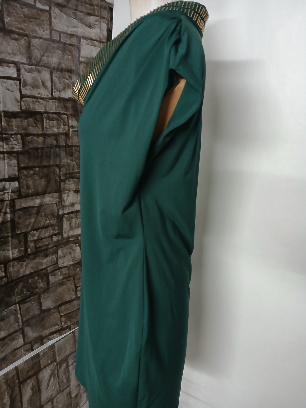 Moda International Emerald Green Cowl Neck Mini Dress with Gold Accents - Picture 9 of 9